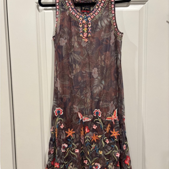 Johnny Was BIYA Embroidered Mesh Dress Boho Floral RARE like new - Picture 12 of 16